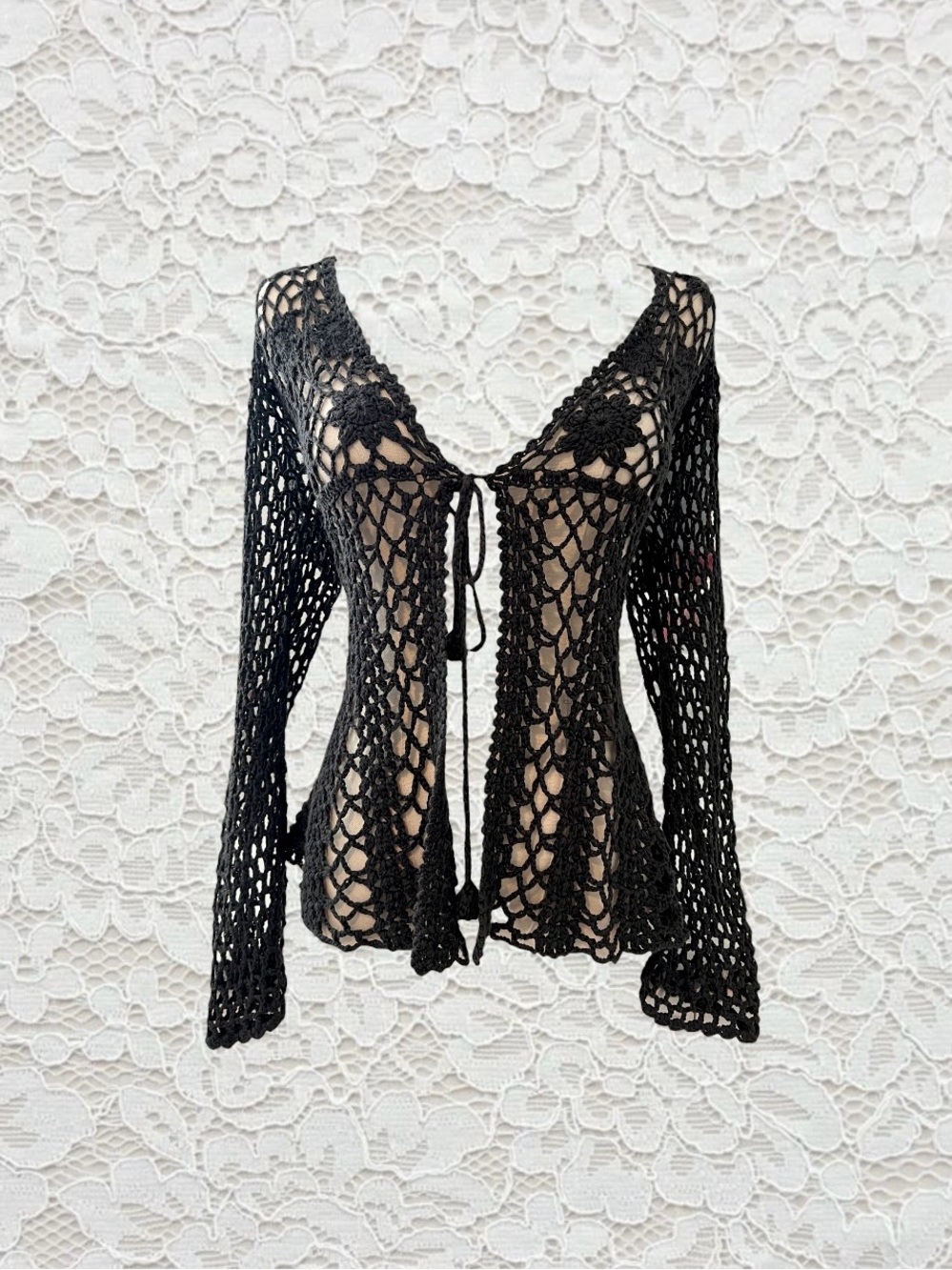 vintage forever 21 crochet cardigan tie front detail